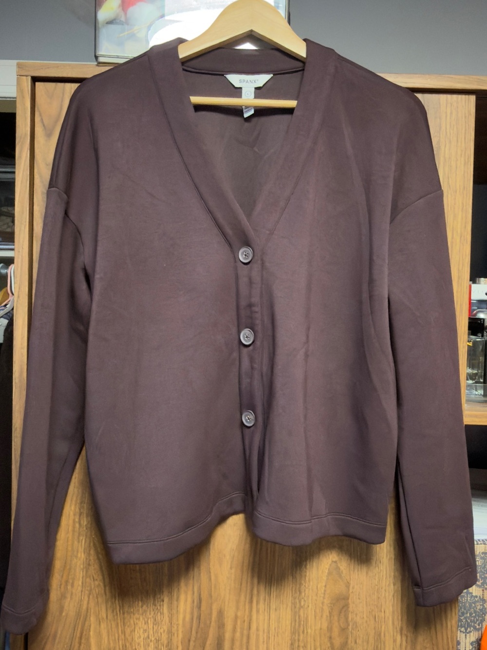 SPANX Women's Chocolate Brown V-Neck Button Cardigan Sweater